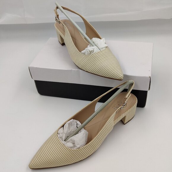 Alfani Charrlee Step 'N Flex Block-Heel Slingback Pumps, Natural Raffia Size 10 - Picture 1 of 6
